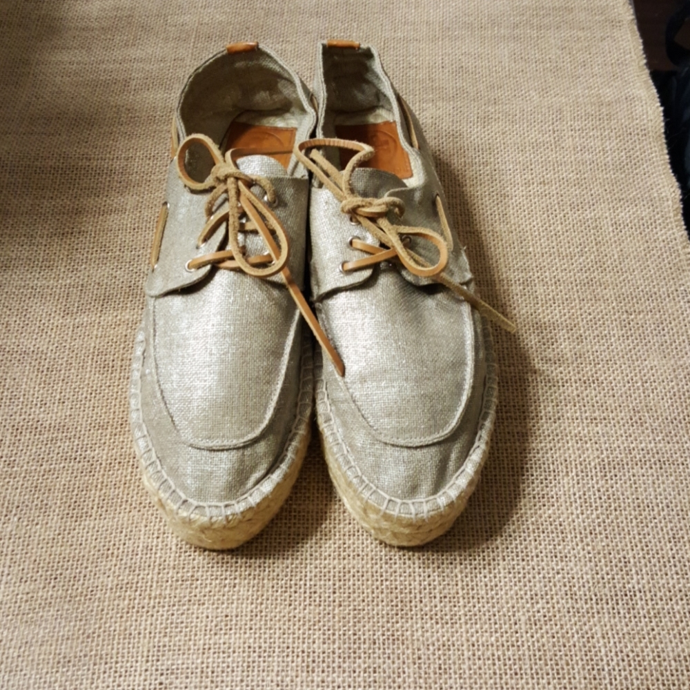 Tory Burch Espadrilles Gold Metallic Boat Shoe